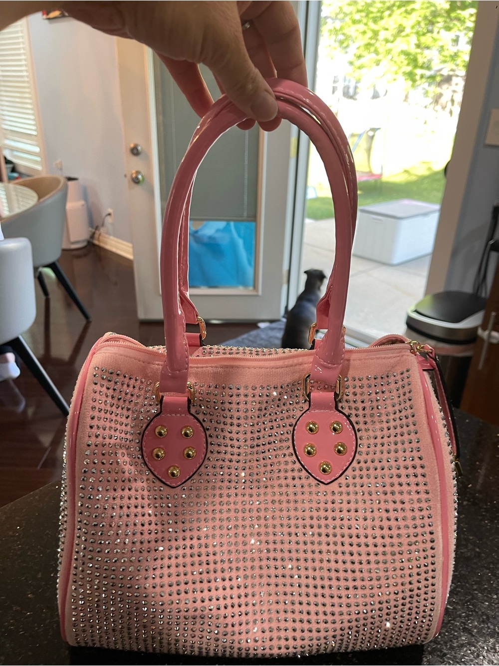Pink Crystal-Embellished Satchel Bag - Picture 2 of 13